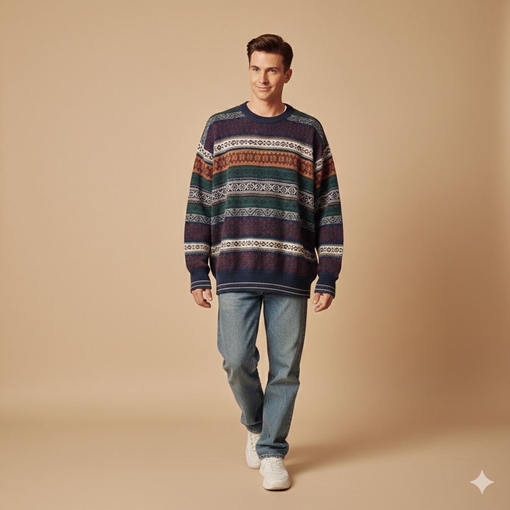 Vintage 90s Functionals Italy Fair Isle Knit Wool Blend Sweater M